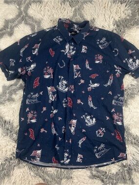 O'Neill Surf Men's XL Short Sleeve Shirt Navy Blue, Red & White USA Patriotic